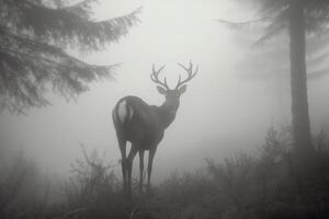 en rådjur i en dimmig skog. ai genererad foto