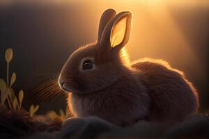 påsk kanin i de fält filmiska ljus. plats för text. generativ ai foto