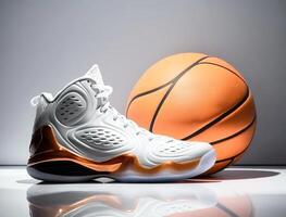 sport skor och en basketboll, kommersiella Foto, generativ ai foto