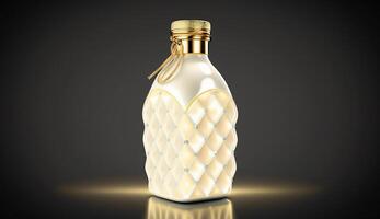 en pop- konst illustration av en mjölk flaska tillverkad av ruter och guld, futuristisk, generativ ai foto