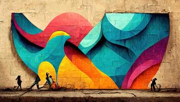 underbar färgrik graffiti på urban vägg som gata konst begrepp illustration. generativ ai foto