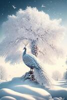 fågel den där är stående i de snö. generativ ai. foto