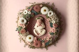 spädbarn digital bakgrund med blommor. generativ ai foto