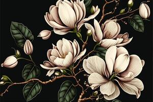 sömlös mönster med hand dragen magnolia blommor. generativ ai foto