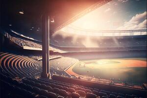 professionell baseboll stor arena i solljus. generativ ai foto