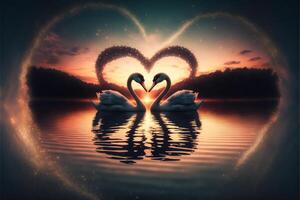 svanar formning kärlek hjärta. generativ ai foto
