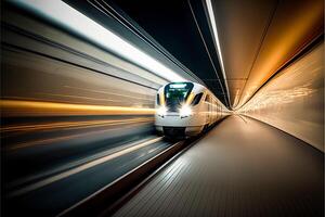 rörelse fläck av tåg rör på sig inuti tunnel i tokyo japan. generativ ai foto