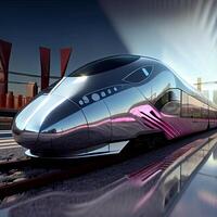 hög hastighet järnväg tåg. generativ ai foto