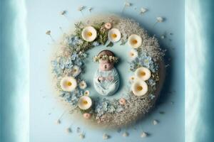 spädbarn digital bakgrund med blommor. generativ ai foto