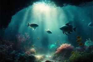 under vatten hav bakgrund landskap. generativ ai foto