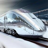 hög hastighet järnväg tåg. generativ ai foto