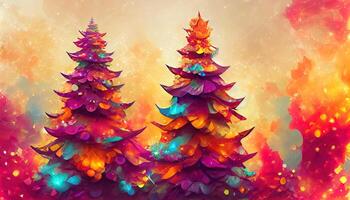 abstrakt fantasi festlig jul träd bakgrund rubrik tapet bakgrund 3d illustration. generativ ai foto