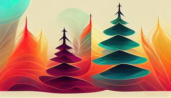 färgrik abstrakt jul träd bakgrund rubrik tapet illustration. generativ ai foto