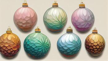 baner - jul bollar av pastell färger med jul glitter på en skinande bakgrund. generativ ai foto