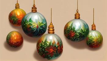 elegant jul träd bollar sammansättning med realistisk design. generativ ai foto