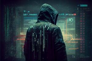 hacker i virtuell värld. generativ ai foto