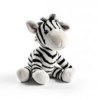 söt zebra djur- plus leksak vit bakgrund djur- docka med generativ ai foto