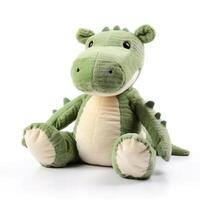 söt krokodil djur- plysch leksak vit bakgrund djur- docka med generativ ai foto
