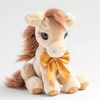 söt häst djur- plysch leksak enkel bakgrund djur- docka med generativ ai foto