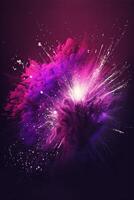 rosa och lila explosion av måla på en svart bakgrund. generativ ai. foto