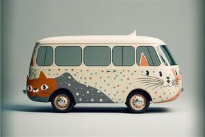leksak buss med en katt ansikte målad på Det. generativ ai. foto