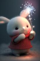söt och ljuv bebis pixar stil vit fe- tinny kanin. generativ ai. foto