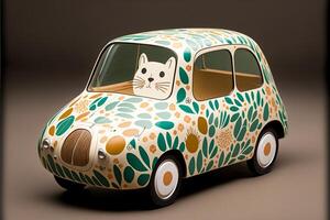 leksak bil med en katt målad på Det. generativ ai. foto