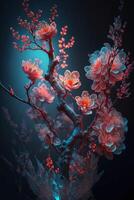 skön spektral- ljus rosa persika blomma . generativ ai. foto