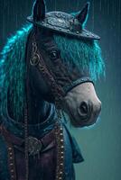 stänga upp av en häst bär en hatt. generativ ai. foto