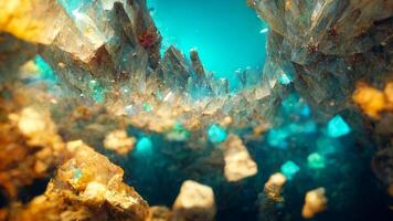 grupp av kristaller Sammanträde på topp av en sten. generativ ai. foto