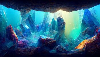 grotta fylld med massor av stenar och vatten. generativ ai. foto