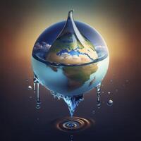 vatten släppa med jord för värld vatten dag ,generativ ai foto