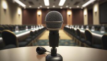 mikrofon i konferens seminarium rum , generativ ai foto