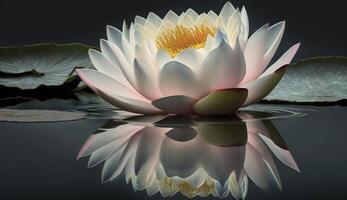 lotus blomma eller vatten lilja flytande på vatten , generativ ai foto
