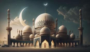 illustration av Fantastisk arkitektur design av muslim moské ramadan kareem, islamic arkitektur bakgrund ramadan kareem, islamic moské, ramdan, ramzan, eid, kultur, arab, generera ai foto