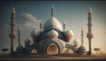 illustration av Fantastisk arkitektur design av muslim moské ramadan kareem, islamic arkitektur bakgrund ramadan kareem, islamic moské, ramdan, ramzan, eid, kultur, arab, generera ai foto