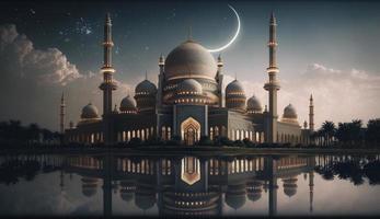 illustration av Fantastisk arkitektur design av muslim moské ramadan kareem, islamic arkitektur bakgrund ramadan kareem, islamic moské, ramdan, ramzan, eid, kultur, arab, generera ai foto