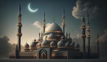 illustration av Fantastisk arkitektur design av muslim moské ramadan kareem, islamic arkitektur bakgrund ramadan kareem, islamic moské, ramdan, ramzan, eid, kultur, arab, generera ai foto