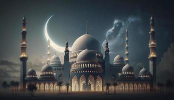 illustration av Fantastisk arkitektur design av muslim moské ramadan kareem, islamic arkitektur bakgrund ramadan kareem, islamic moské, ramdan, ramzan, eid, kultur, arab, generera ai foto