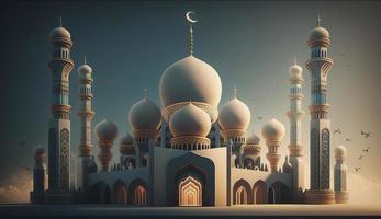 illustration av Fantastisk arkitektur design av muslim moské ramadan kareem, islamic arkitektur bakgrund ramadan kareem, islamic moské, ramdan, ramzan, eid, kultur, arab, generera ai foto