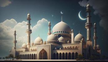 illustration av Fantastisk arkitektur design av muslim moské ramadan kareem, islamic arkitektur bakgrund ramadan kareem, islamic moské, ramdan, ramzan, eid, kultur, arab, generera ai foto