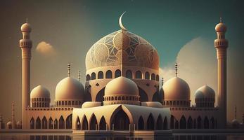 illustration av Fantastisk arkitektur design av muslim moské ramadan kareem, islamic arkitektur bakgrund ramadan kareem, islamic moské, ramdan, ramzan, eid, kultur, arab, generera ai foto