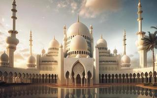 illustration av Fantastisk arkitektur design av muslim moské ramadan kareem, islamic arkitektur bakgrund ramadan kareem, islamic moské, ramdan, ramzan, eid, kultur, arab, generera ai foto