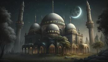 illustration av Fantastisk arkitektur design av muslim moské ramadan kareem, islamic arkitektur bakgrund ramadan kareem, islamic moské, ramdan, ramzan, eid, kultur, arab, generera ai foto