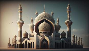 illustration av Fantastisk arkitektur design av muslim moské ramadan kareem, islamic arkitektur bakgrund ramadan kareem, islamic moské, ramdan, ramzan, eid, kultur, arab, generera ai foto