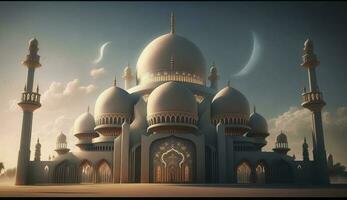 illustration av Fantastisk arkitektur design av muslim moské ramadan kareem, islamic arkitektur bakgrund ramadan kareem, islamic moské, ramdan, ramzan, eid, kultur, arab, generera ai foto