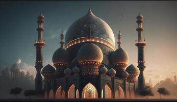 illustration av Fantastisk arkitektur design av muslim moské ramadan kareem, islamic arkitektur bakgrund ramadan kareem, islamic moské, ramdan, ramzan, eid, kultur, arab, generera ai foto