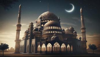 illustration av Fantastisk arkitektur design av muslim moské ramadan kareem, islamic arkitektur bakgrund ramadan kareem, islamic moské, ramdan, ramzan, eid, kultur, arab, generera ai foto