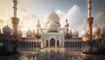 illustration av Fantastisk arkitektur design av muslim moské ramadan kareem, islamic arkitektur bakgrund ramadan kareem, islamic moské, ramdan, ramzan, eid, kultur, arab, generera ai foto