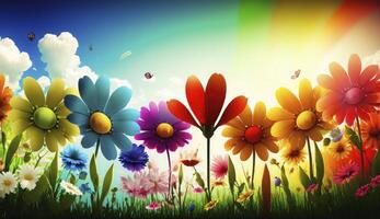 färgrik blomma panorama bakgrund. generativ ai foto